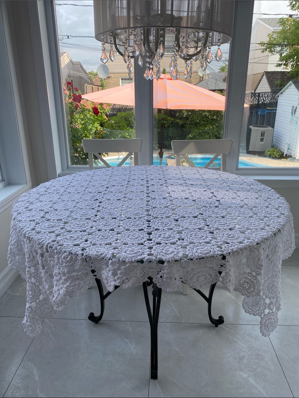 Handmade White Floral Square Crochet Tablecloth 
Size: 57”x 59”
